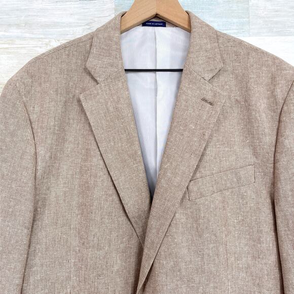 Stafford Weave Linen Blend Summer Sport Coat Tan Beige Classic Fit Mens 44R - Picture 2 of 8